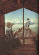 Carl Gustav Carus Boat Ride on the Elbe,near Dresden (mk10) oil painting artist